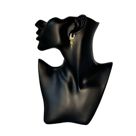 NWT Dangle Earrings Huggie Hoop Star Fringe Tassel 14K Gold Plated - Picture 7 of 10